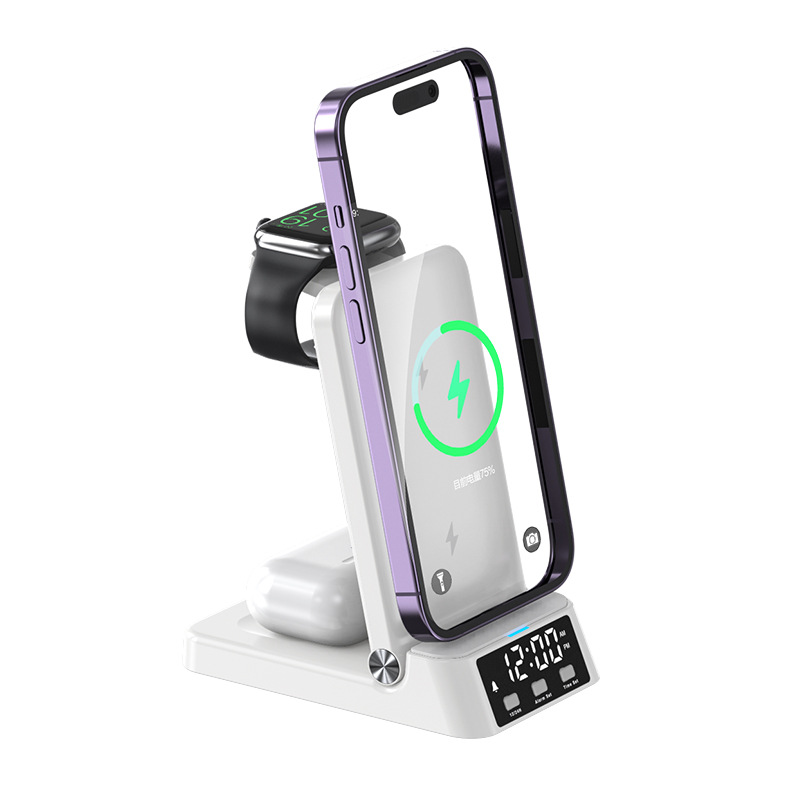 Picture of 3 in 1 Qi certified QC3 fast Wireless Charge station with Alarm clock, compatible for iPhone14/13/12/11/X/8, iWatch Series and Airpods 3/2 Pro